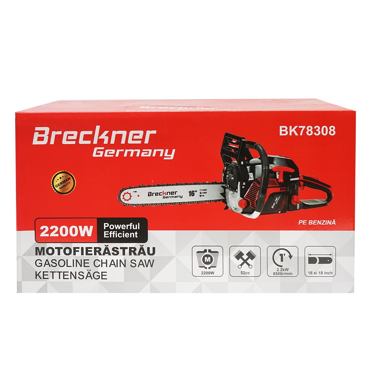 Motoferastrau, drujba 2 timpi, 52cc, 3CP, 8500rpm cu lama 16 inch(40cm) Breckner Germany